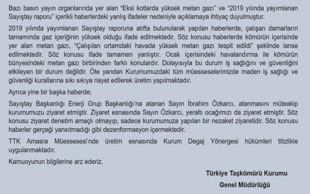 TTK'DAN SAYIŞTAY RAPORU İÇİN AÇIKLAMA